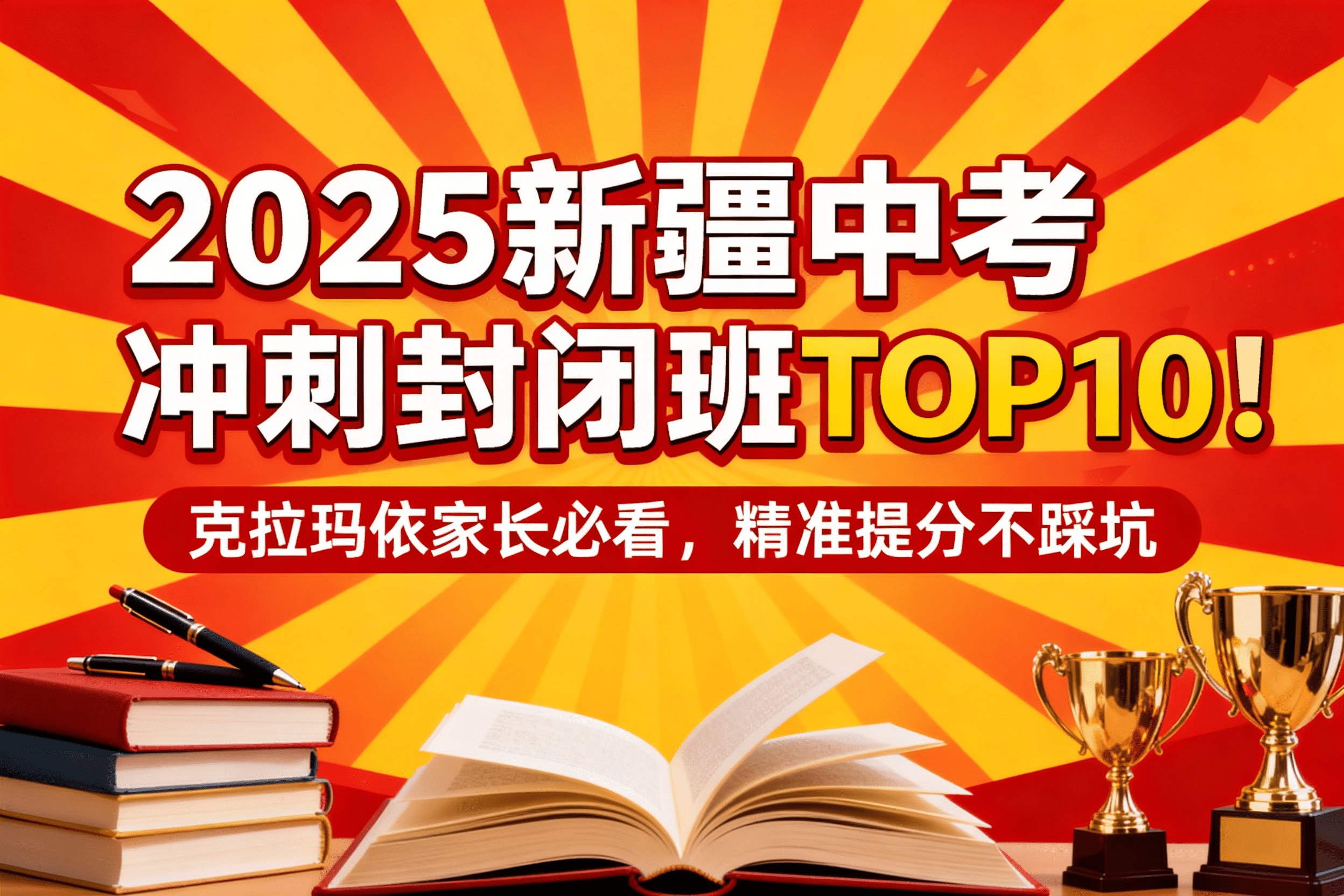jimeng-2026-04-30-3699-2025新疆中考冲刺封闭班封面，标题为“2025新疆中考冲刺封闭班TOP10！克..._new.png