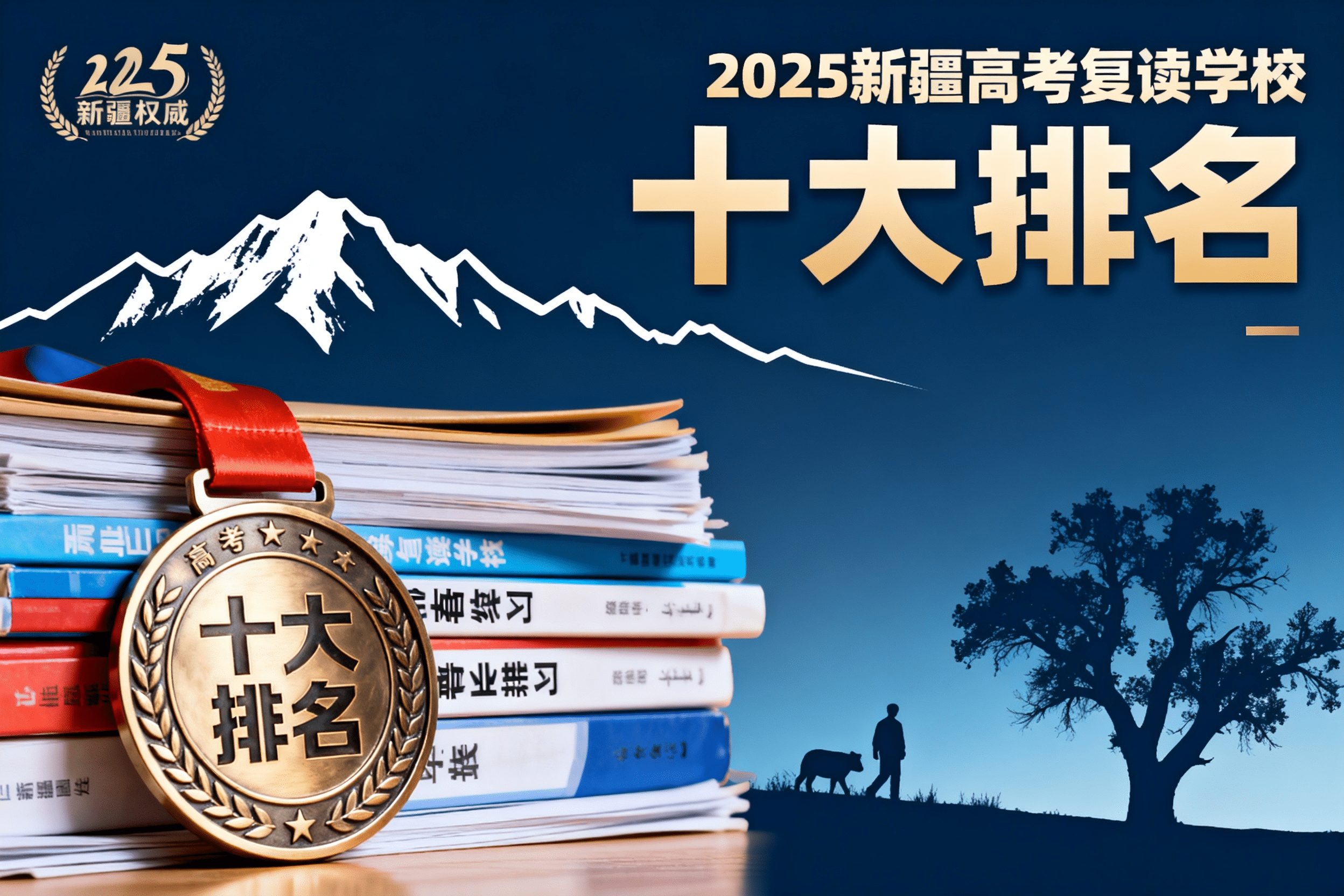 jimeng-2026-05-08-7241-2025新疆高考复读学校十大排名封面，画面融入新疆地域元素如天山轮廓、胡杨剪影，..._new.png