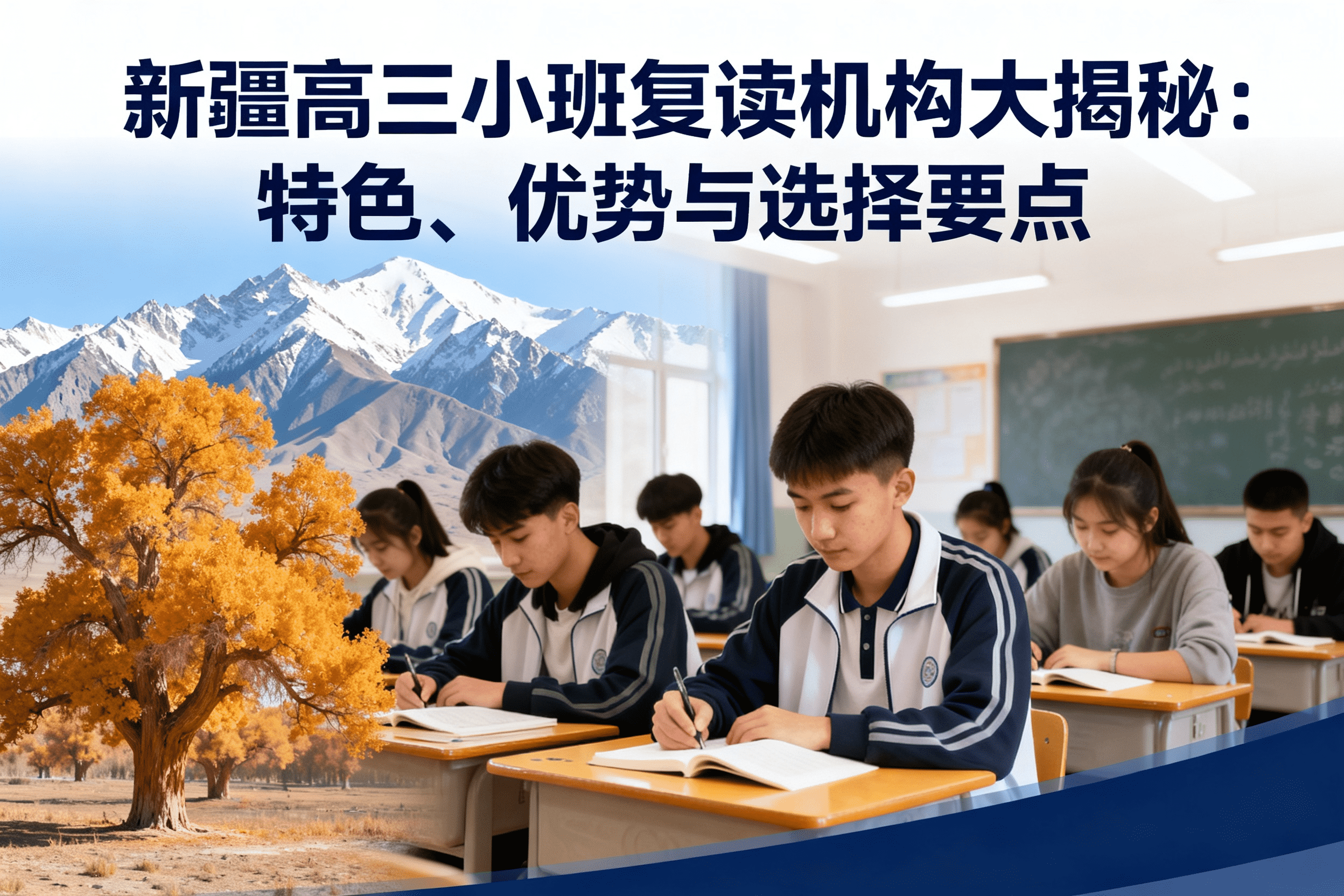 jimeng-2026-05-09-8440-新疆高三小班复读机构封面，画面融入新疆特色元素如天山、胡杨，搭配专注学习的高三学..._new.png