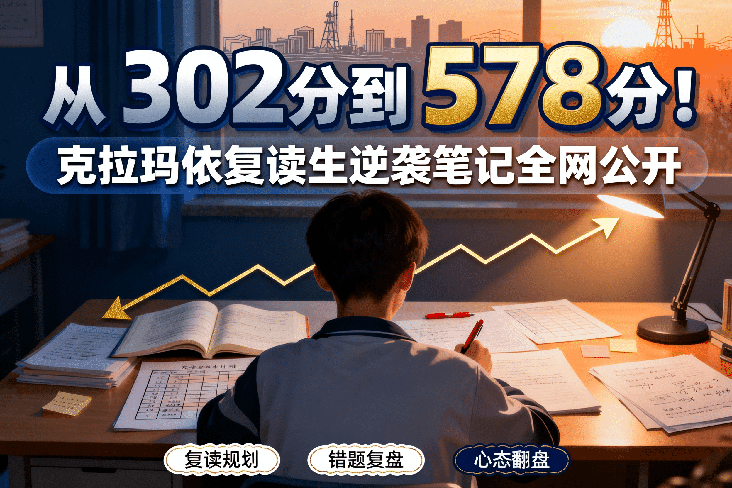 jimeng-2026-06-05-9767-生成一张横版3_2教育励志文章封面，主题标题必须清晰呈现：从 302 分到 57..._new.png