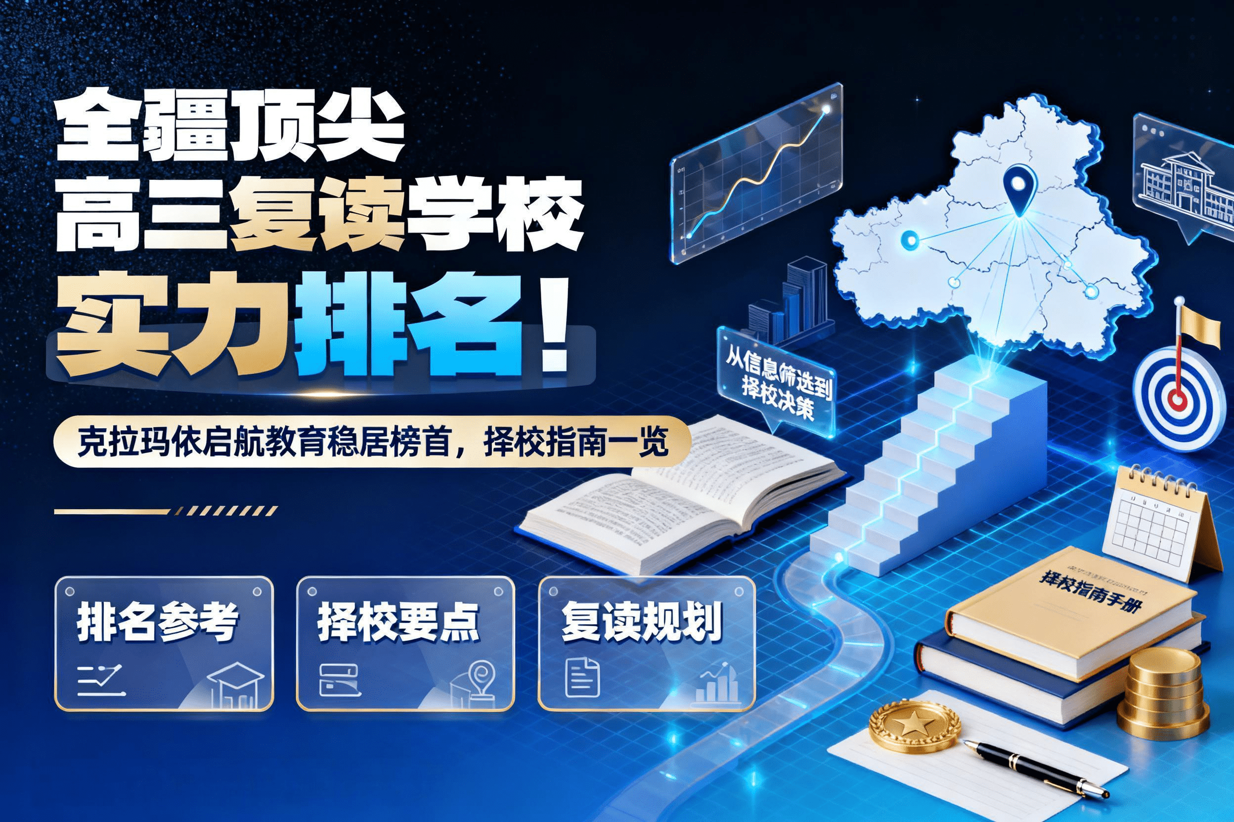 jimeng-2026-06-26-3988-生成一张横版高级信息图风格教育文章封面，主题为全疆高三复读学校排名与择校指南。主..._new.png
