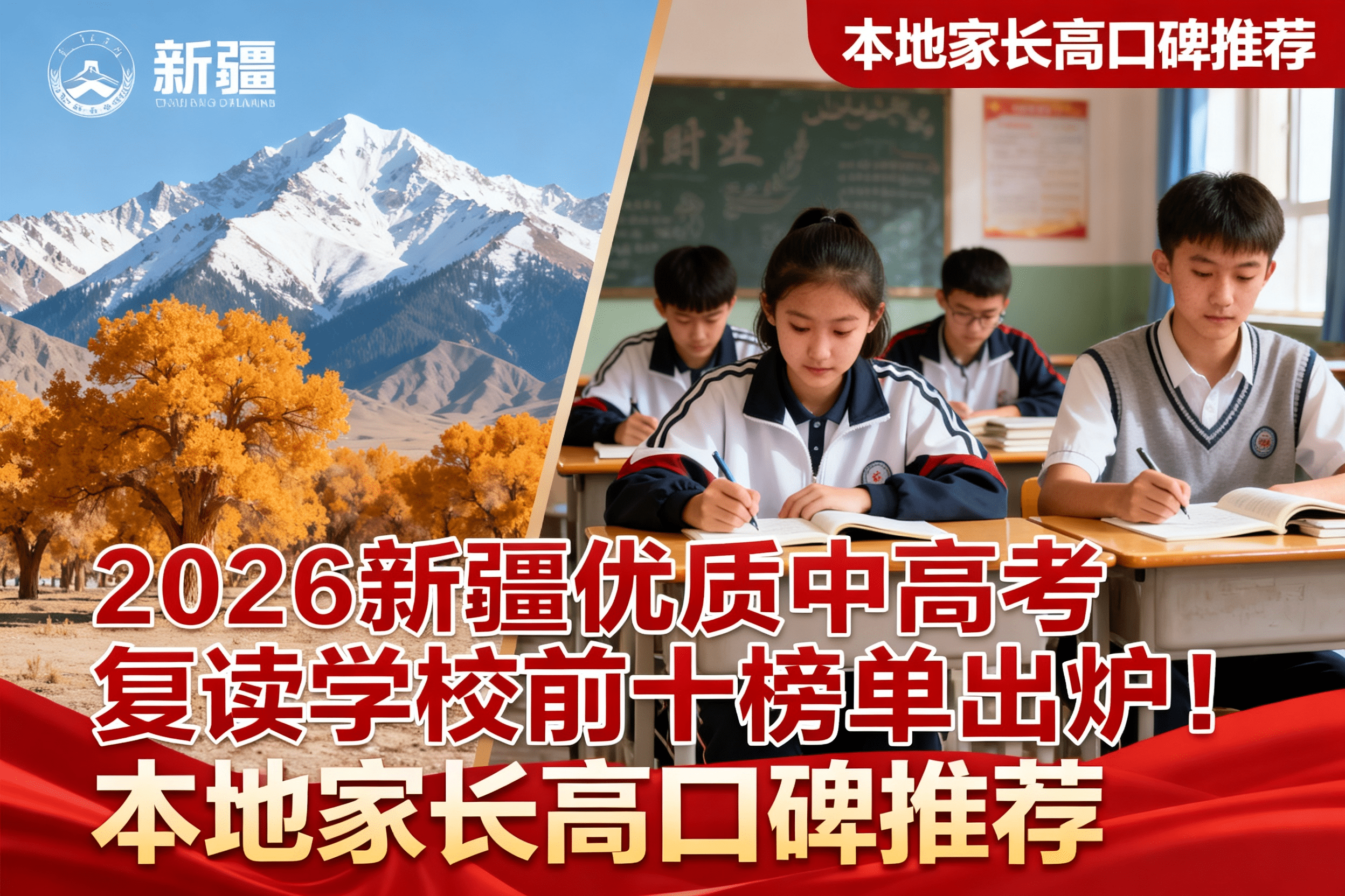 jimeng-2026-04-27-7554-2026新疆优质中高考复读学校前十榜单封面，画面包含新疆特色元素如天山、胡杨等，..._new.png
